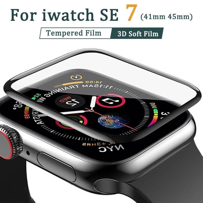 Pelindung Layar Tempered Glass Full Cover HD Curved Untuk Apple Watch Seri 7 6 5 4 3 2 1 se 45mm 41mm 40mm 42mm 38mm