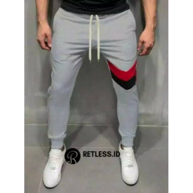 CELANA TRAINING PRIA AD 918 HITAM LIST MERAH - OLAHRAGA COWOK GYM PREMIUM PANJANG SLIMFIT