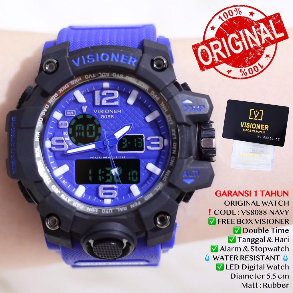 Jam tangan pria VISIONER Sporty Digital LED Original Garansi Tahan air VS8088