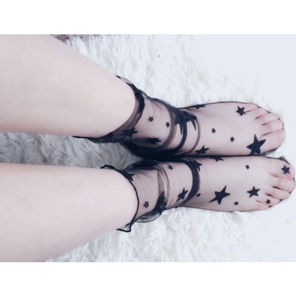 KKT 71-77 Kaos Kaki Korea Transparan Jaring Snowflake Polkadot Bintang Glitter