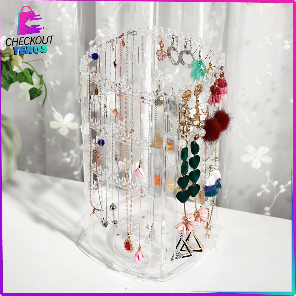 CT K20 Rak Anting Acrylic Putar 360 Derajat Rak Organizer Impor Tempat Perhiasan Kotak Penyimpanan Kalung