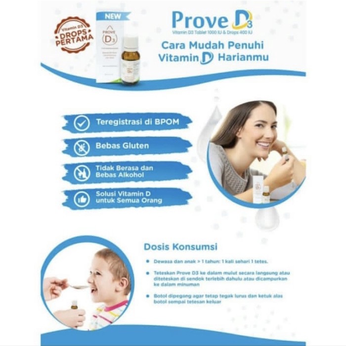 

Prove D3 Drop Vitamin D3 400 IU Tetes 12.5 ml Kalbe Farma Suplemen