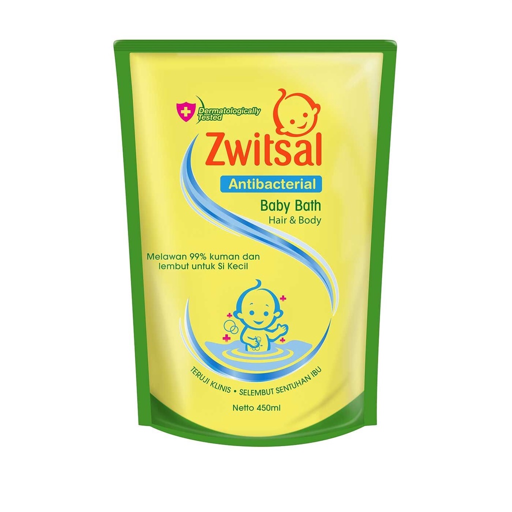 Zwitsal Antibacterial Baby Bath Hair &amp; Body Reffil 450ml