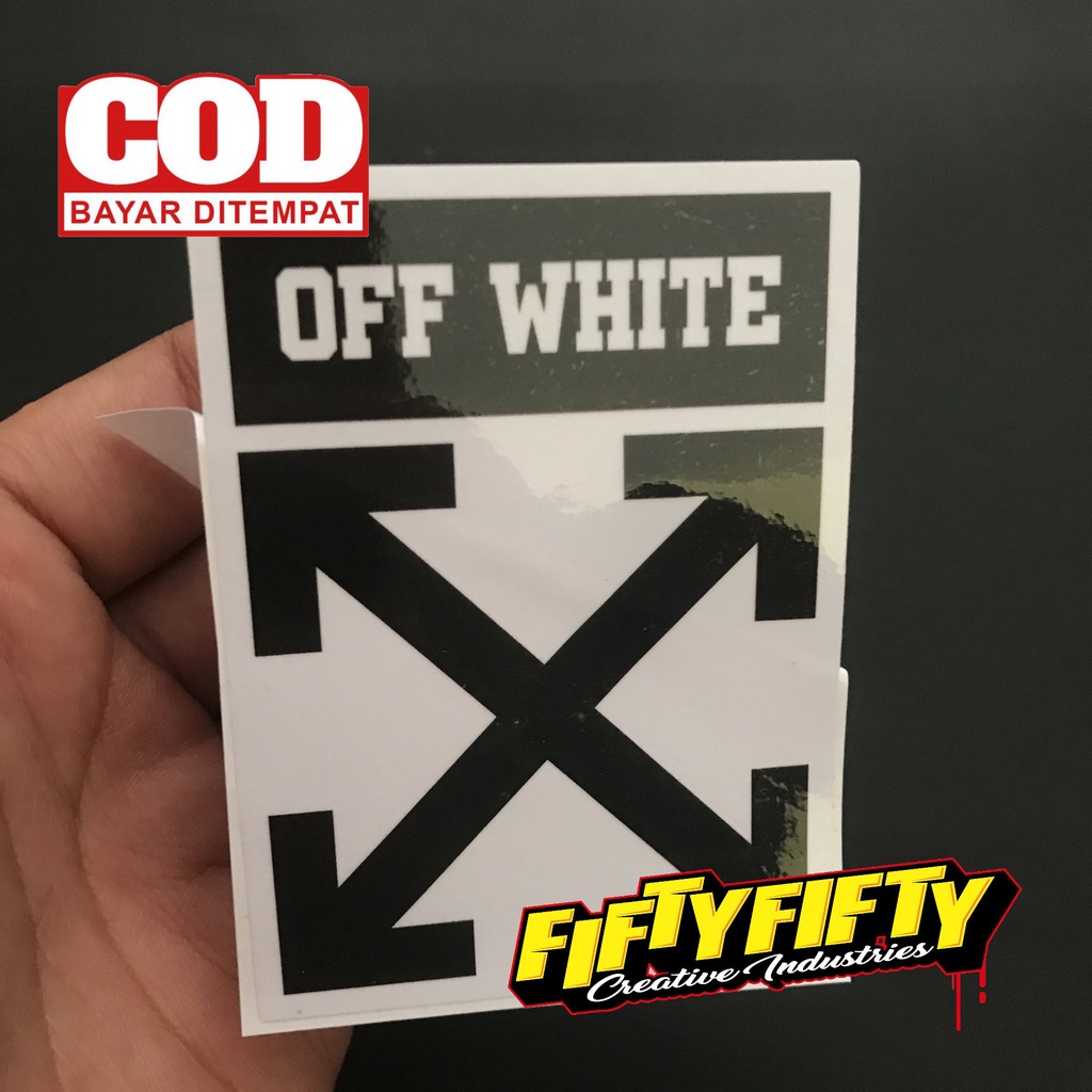 Stiker Print Cut OFF WHITE KOTAK Stiker Printing Laminasi Glossy Stiker Motor Mobil Helm Sudah Membentuk Pola Desain