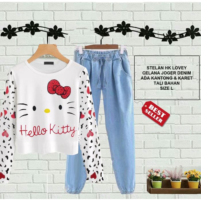 TOKO GROSIR BAJU TANAH ABANG STELAN DENIM LOVEY HELLO KITTY GROSIR ONLINE TANAH ABANG