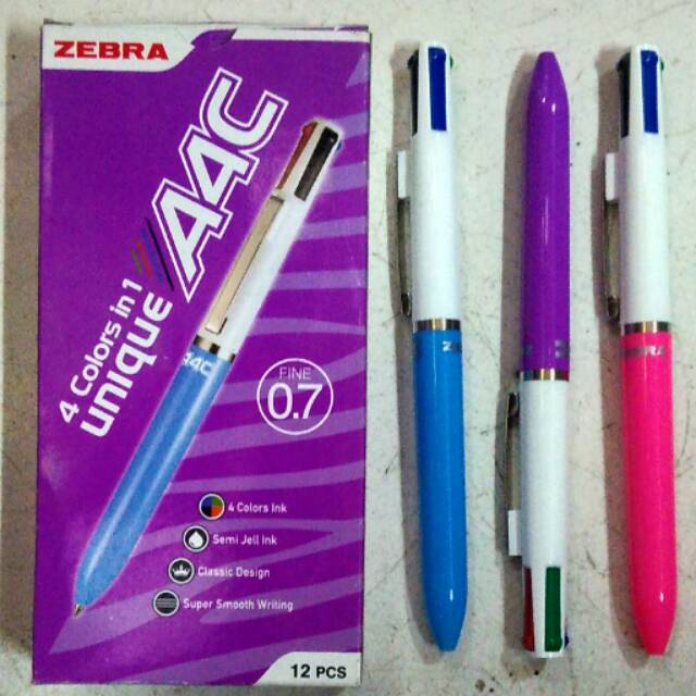 

Pulpen 4 warna zebra enak dipakai dan anti macet biru,hitam,hijau ,merah