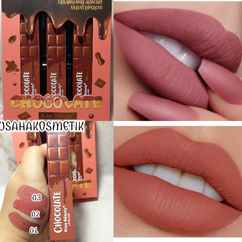 PROMO KISS BEAUTY LIP GLOSS | LIP CREAM MATTE  WARNA NUDE HARUM VELVET CHOCOLATE  NO.70107-03A|B