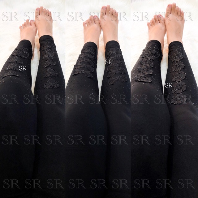 Legging Panjang Wanita Payet Motek Aplikasi Bordir Cantik Import