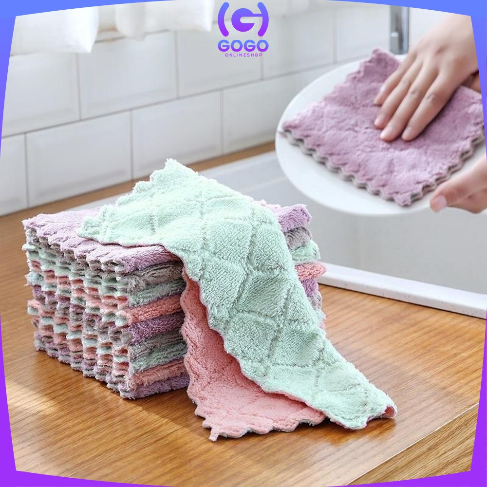 GOGO-C225 Kain Lap Piring Anti Minyak Bahan Coral Fleece / Kain Lap Dapur Microfiber Serap Air Murah