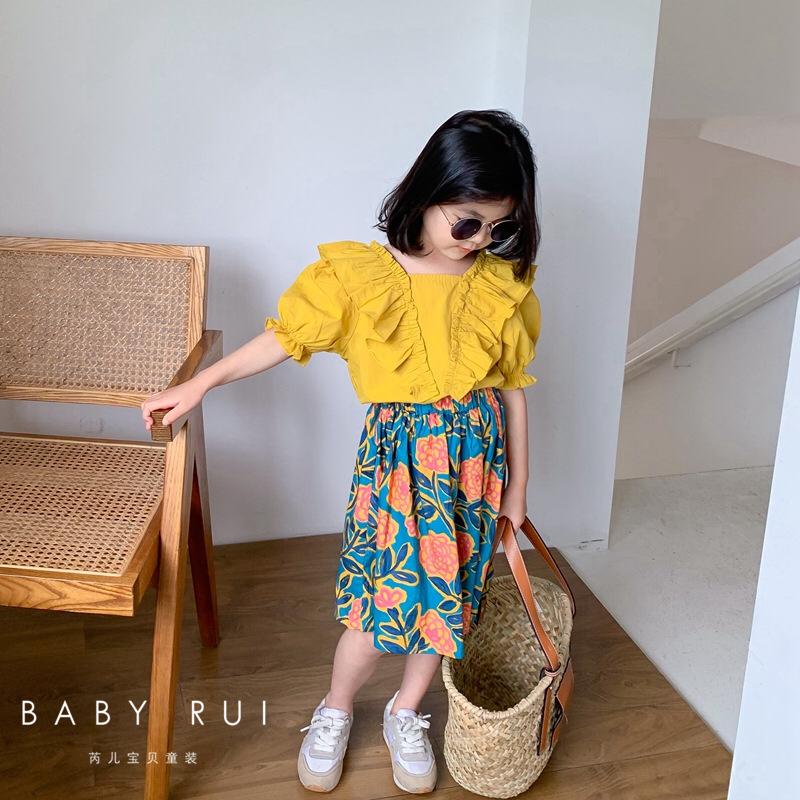 (LOLI-JKT) BS-242 SET ANAK CEWEK KUNING TERATAI + ROK SIZE 100-140