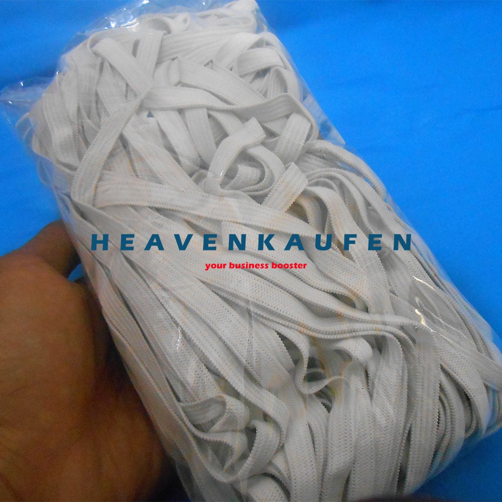 Karet Elastis / Elastic Lebar 8 mm Warna Putih Harga Per Rol isi 50 Meter Tanpa Merk