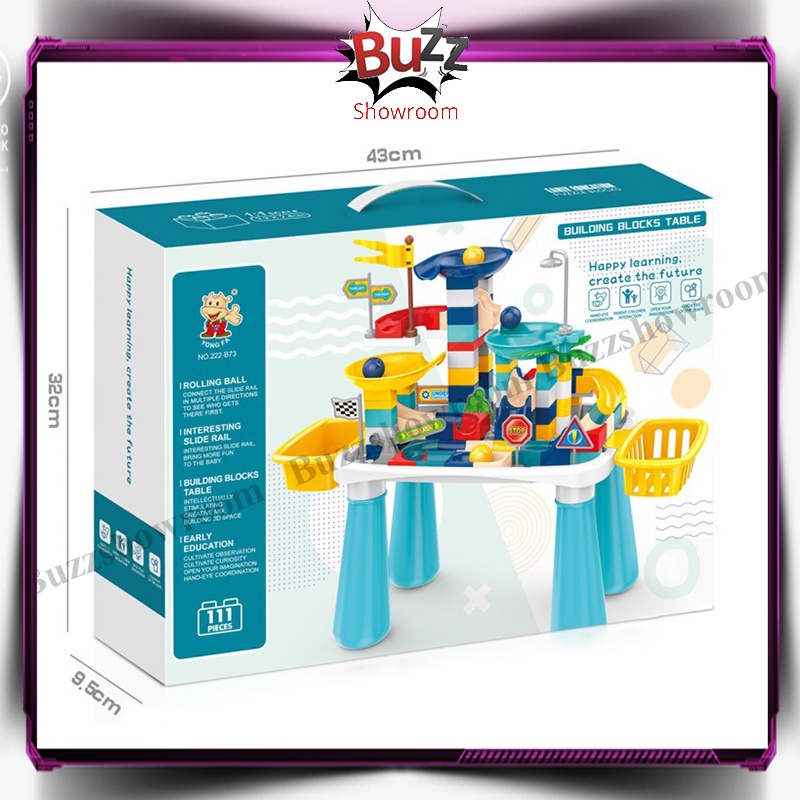 Building Toy Block Table Meja Belajar Main Anak Slide Ball