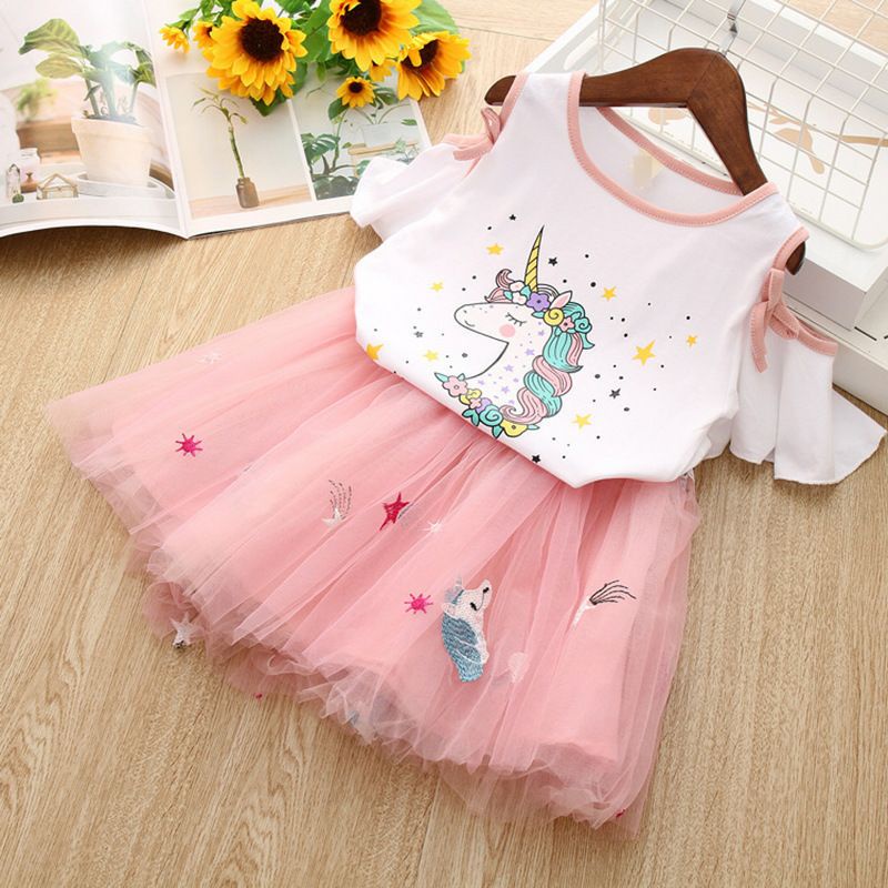 Baju Setelan Anak Perempuan Sabrina Set Rok Tutu Unicorn Import