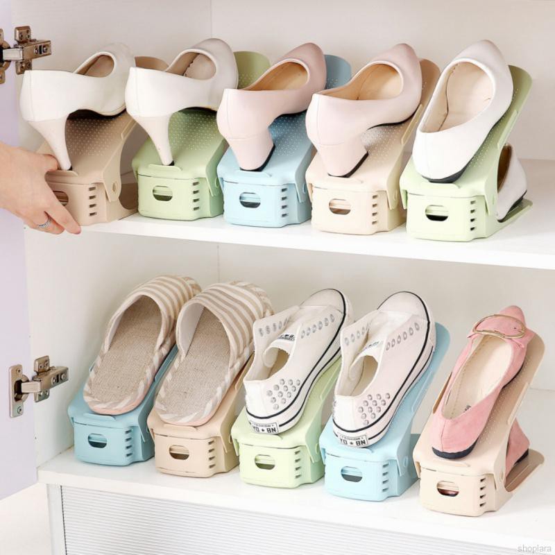 Shoplara Double Layer Shoe Rack Plastic Adjustable Integrated Shoe Tray Storage Shopee Indonesia