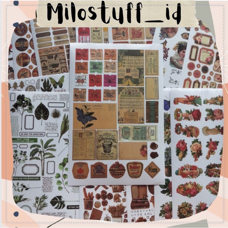 

[MILOSTUFF_ID] 1 Lembar Sticker Deco Gaya Vintage Tickets Plants Words Untuk Jurnal DIY Scrapbook--MS0279