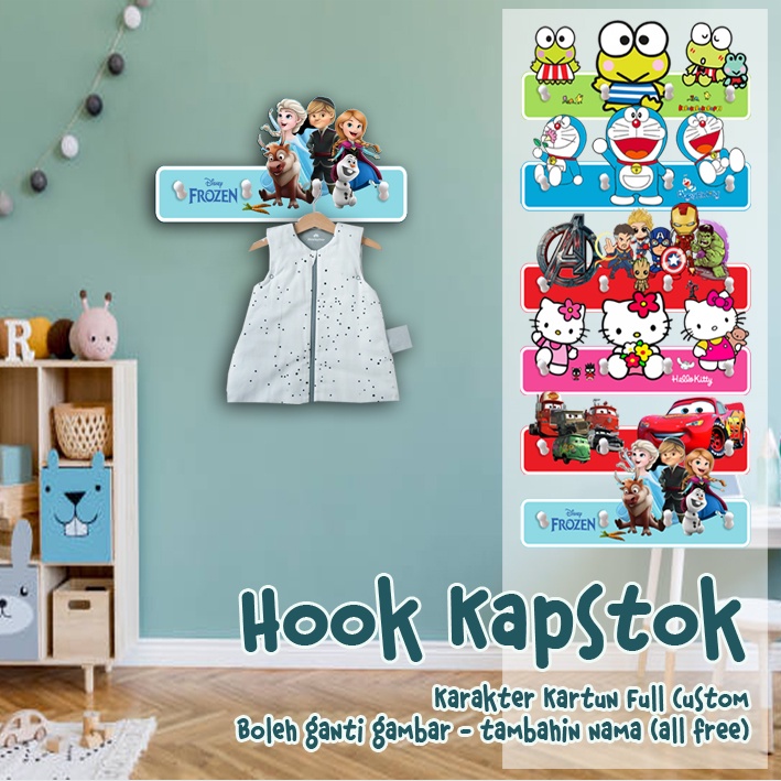 Kapstok Wall Hanger Hook Gantungan Baju Dekorasi Kamar Anak Hello Kitty Frozen Avenger Doraemon Kero