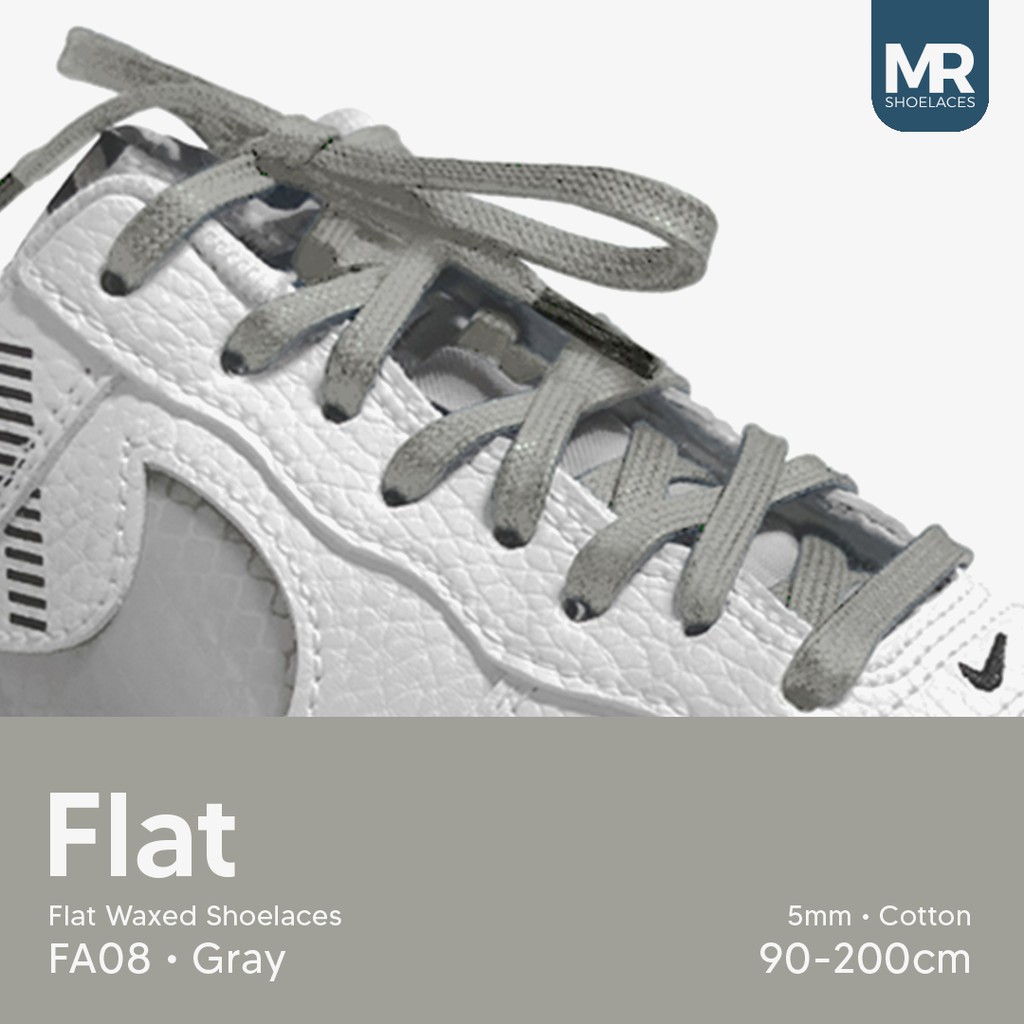 MR Shoelaces FA08 Gray Abu-Abu Tali Sepatu Lilin 5mm Gepeng Flat Pipih (Waxed Laces) 90cm 100cm 120cm 150cm 200cm - Premium Shoelace