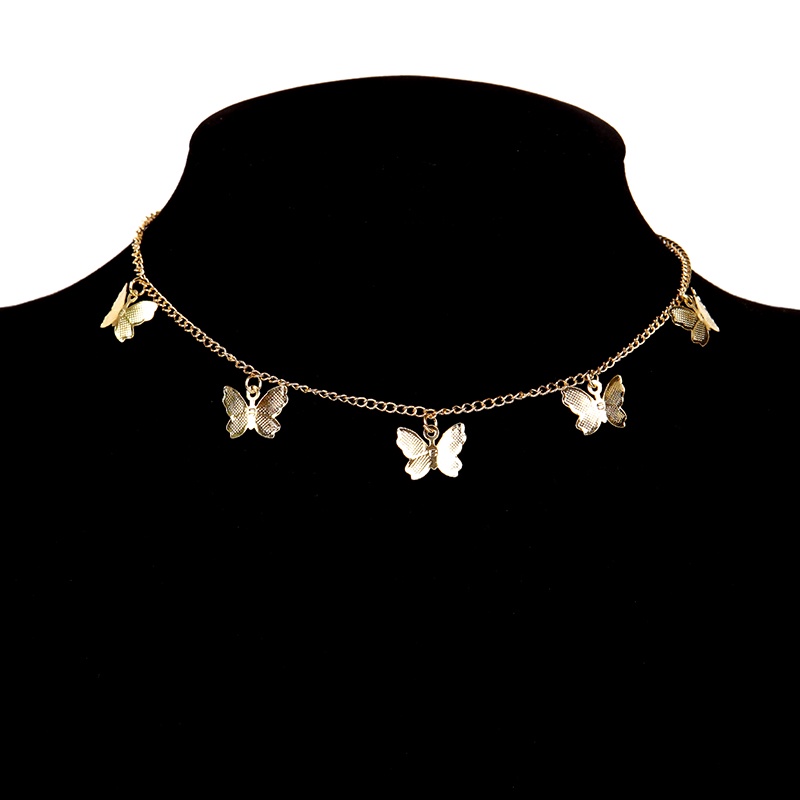 Butterfly Kalung Rantai Choker Desain Kupu-Kupu Bulan Bintang Hati Bahan Alloy Warna Silver Emas Untuk Wanita