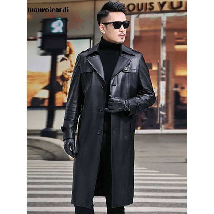 jaket jubah panjang pria kulit sintetis/jaket jubah kulit