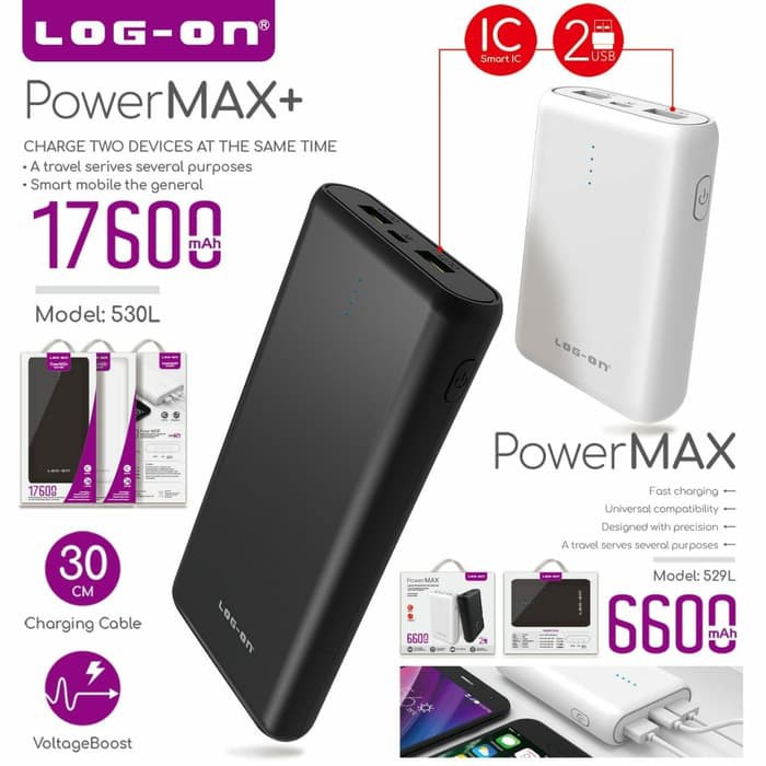 POWERBANK LOG ON PB-530L POWERMAX PLUS 17600MAH SMART IC FAST CHARGING