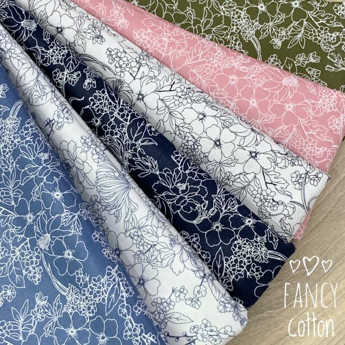 Bw6 Kain Katun Jepang Tokai Senko Motif Fancy Bunga Batik - Kode F