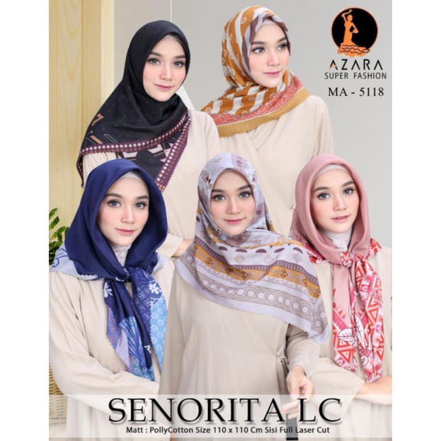 (original Azara) segi empat SENORITA MOTIF LC •• hijab segi empat Motif