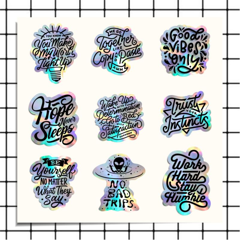 

Stiker Hologram Quotes | Kutipan Motivasi Dekorasi Case HP Helm Motor