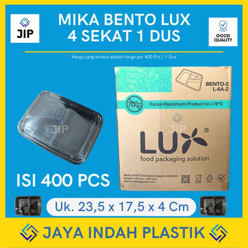 Mika bento sekat 4 hitam isi 400 Pcs (1 Dus) / mika bento 4 sekat Lux