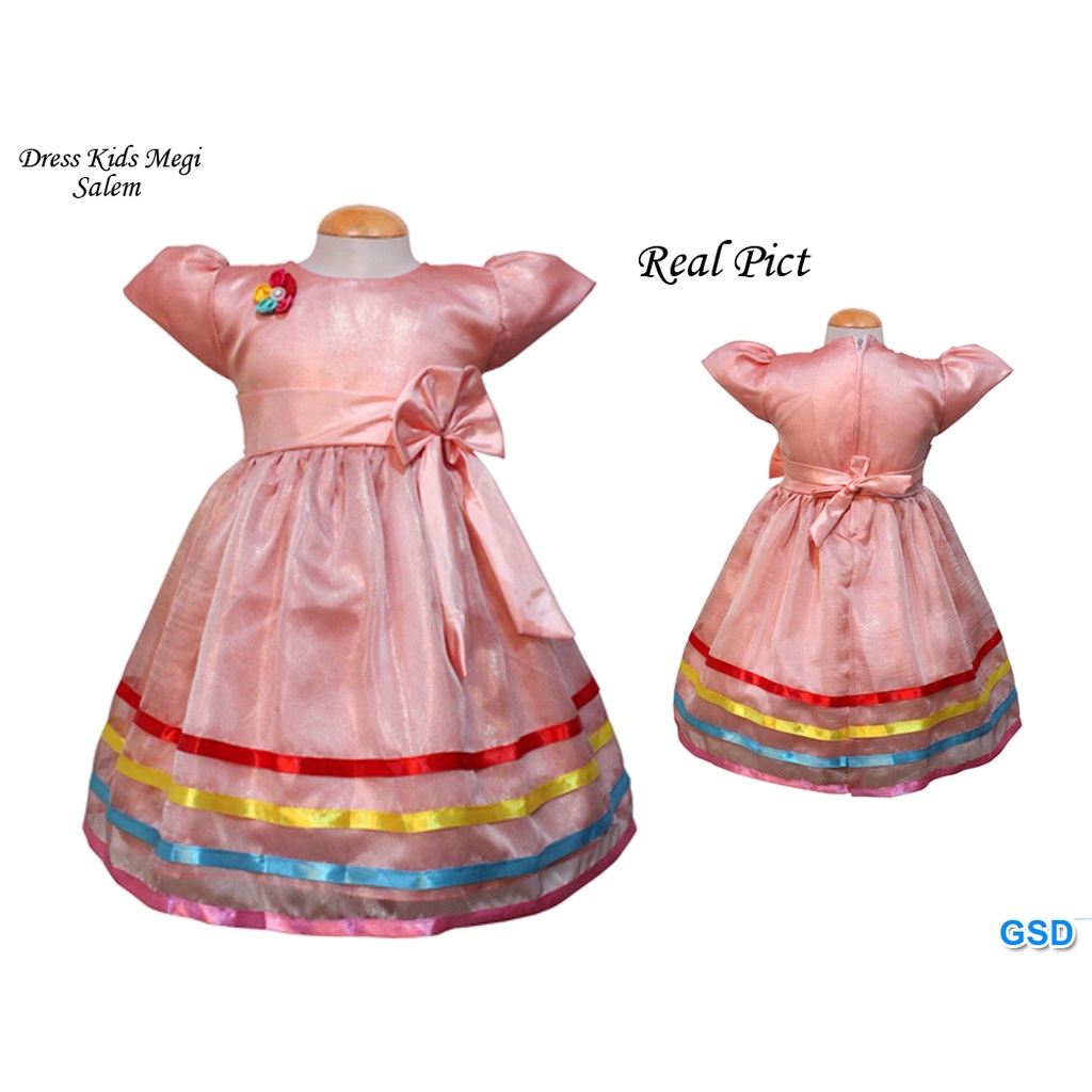 Dress Kids Megi/Terusan Dress Anak Brukat/ Fashion Anak Perempuan Lucu/Dress Pita Murah Usia 3-5 Thn