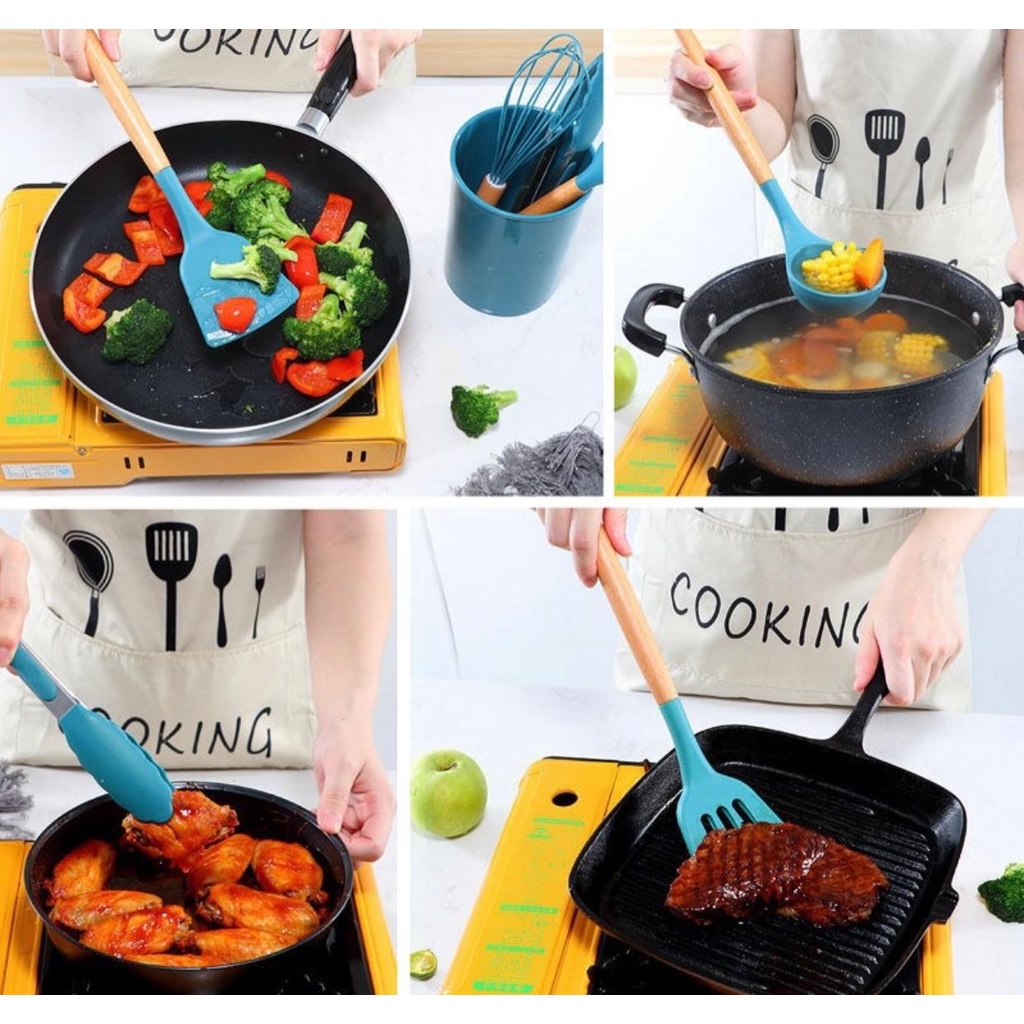 YUN Mall  Silikon Spatula Silicone Alat Masak Capitan Scraper Whisk Sendok Centong Kuas Silikon Tahan Panas Set