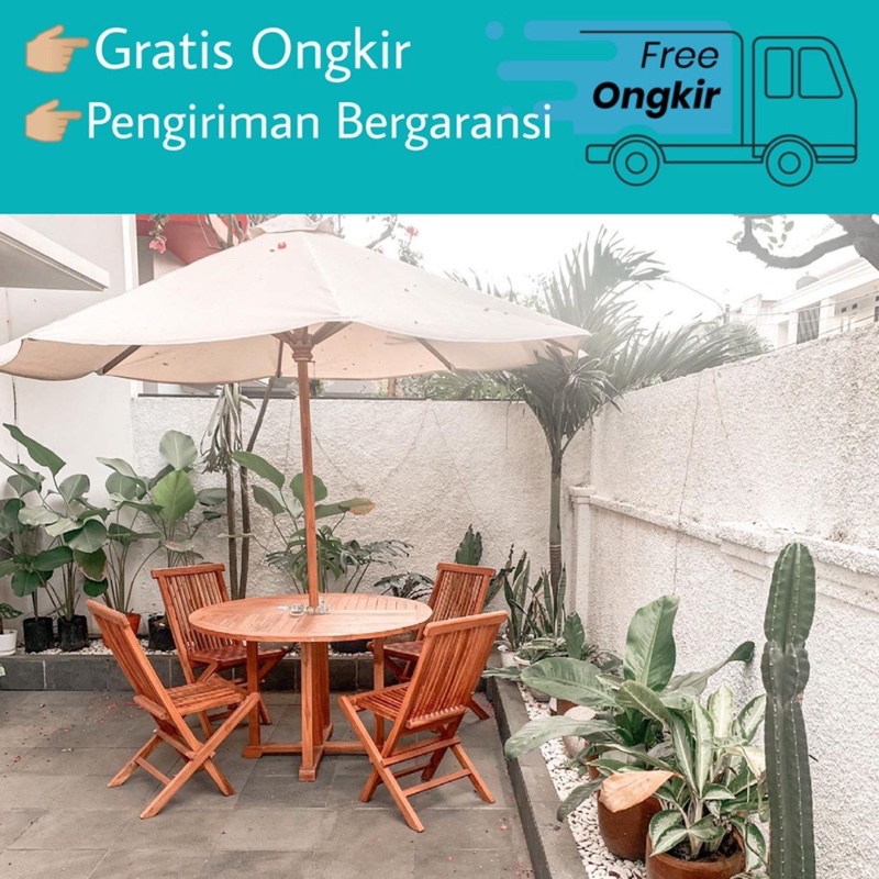Kursi Taman Meja Payung Kayu Jati ( Meja Payung - Kursi Lipat )