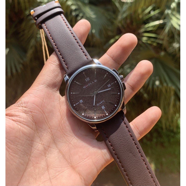 Jam Snille tali kulit pria dan wanita Jam tangan mewah anti air tanggal aktif bonus box mewah