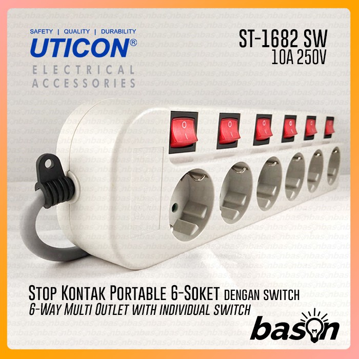 UTICON ST1682SW  - Extension Stop Kontak 6 Lubang 1.5 Meter dengan individual switch