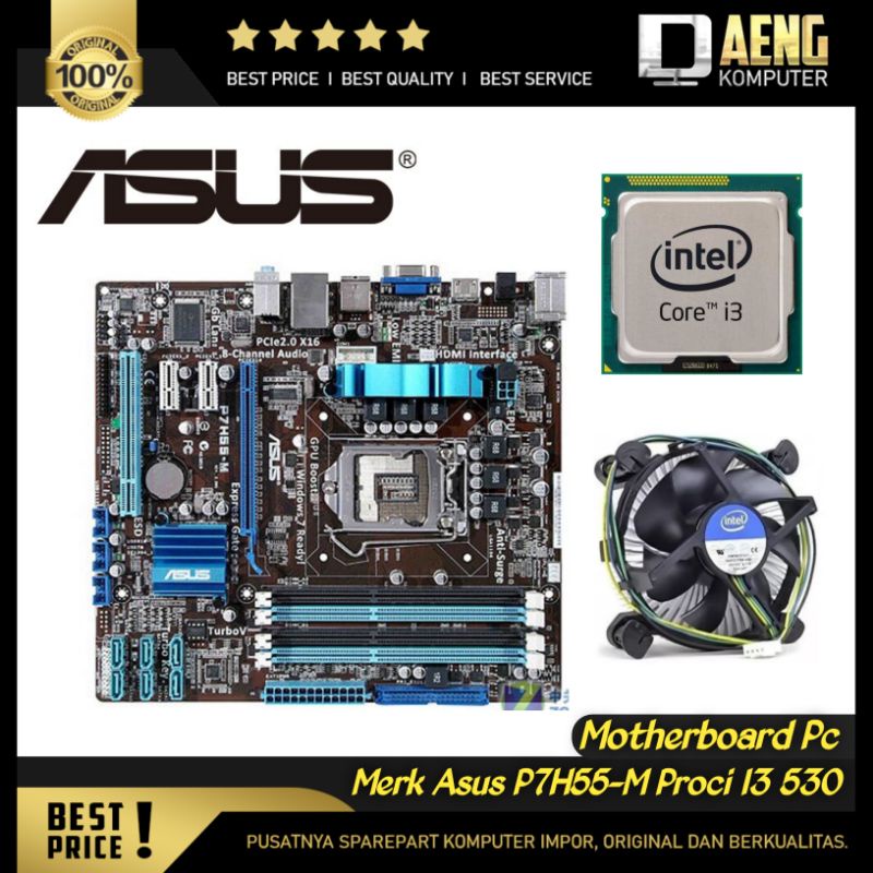 Motherboard Mainboard Mobo PC Intel Asus P7H55-M  Paket Processor Intel Core i3 530 4 slot Ram Lengk
