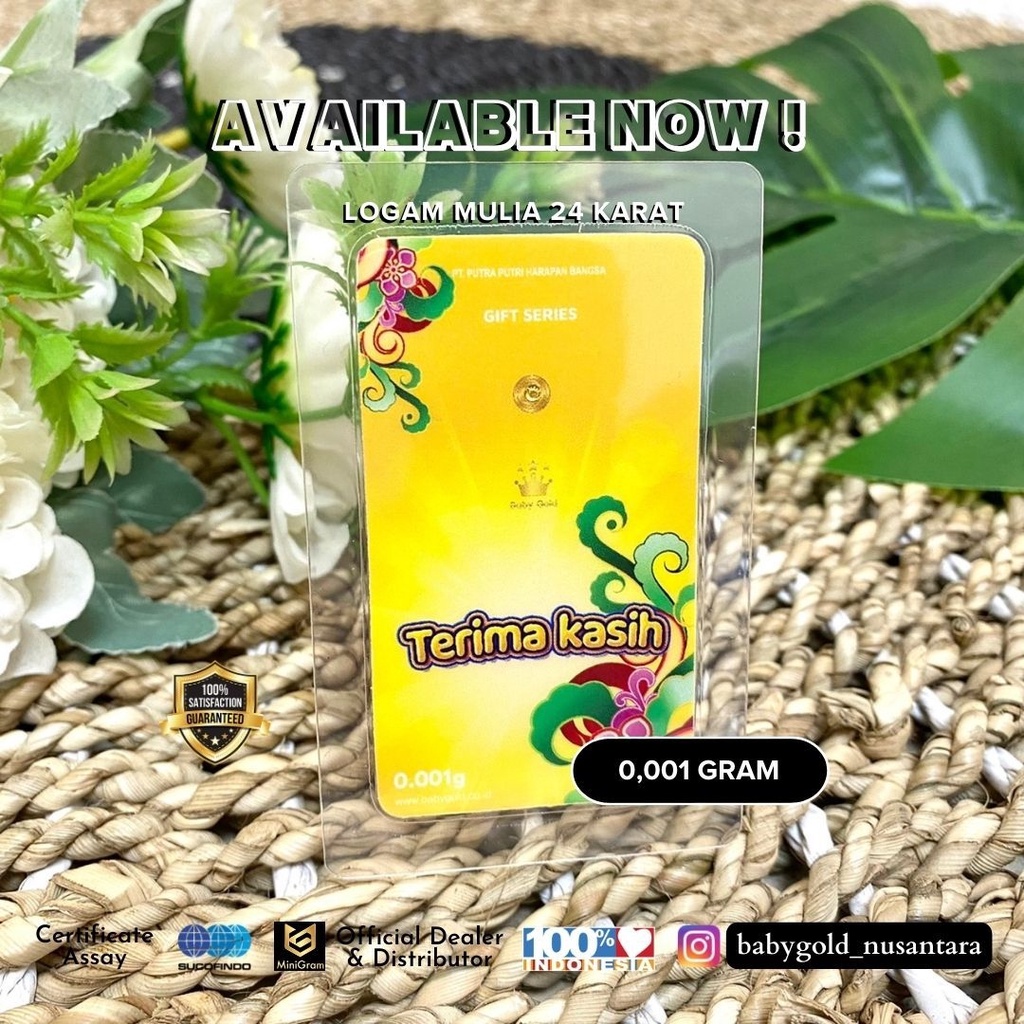 Emas Logam mulia 24 Karat Gift Series Babygold 0.001 0.002 0.005 gram Souvenir Hadiah Wedding Pernikahan Bandung Dealer Emas Mini-BG Terimaksih Kuning
