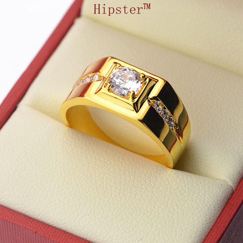 Best-Selling Exaggerated Domineering Elegant Gold Inlaid Square Diamond Adjustable Ring