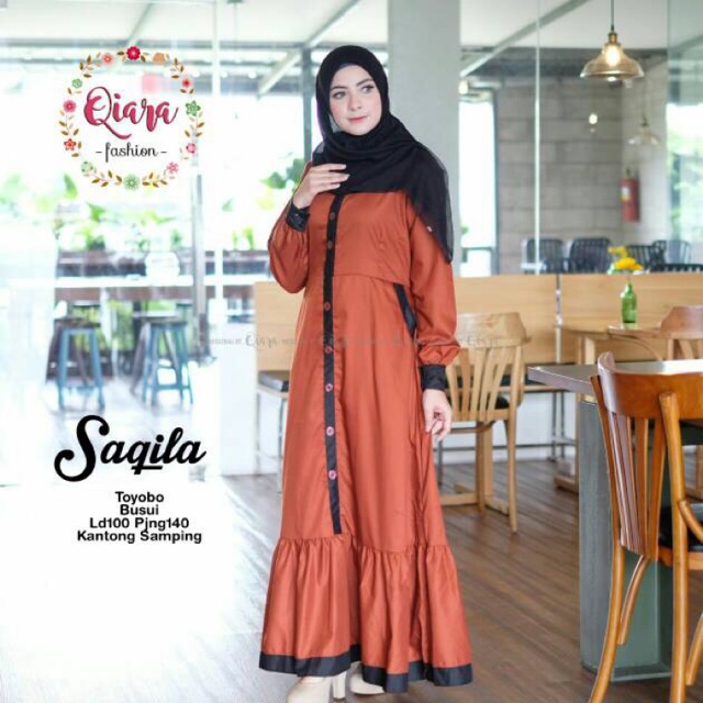 Baju Gamis Polos Casual Saqila Ori by Qiara Longdress Maxi Mat Toyobo Busui Kantong Samping Murah