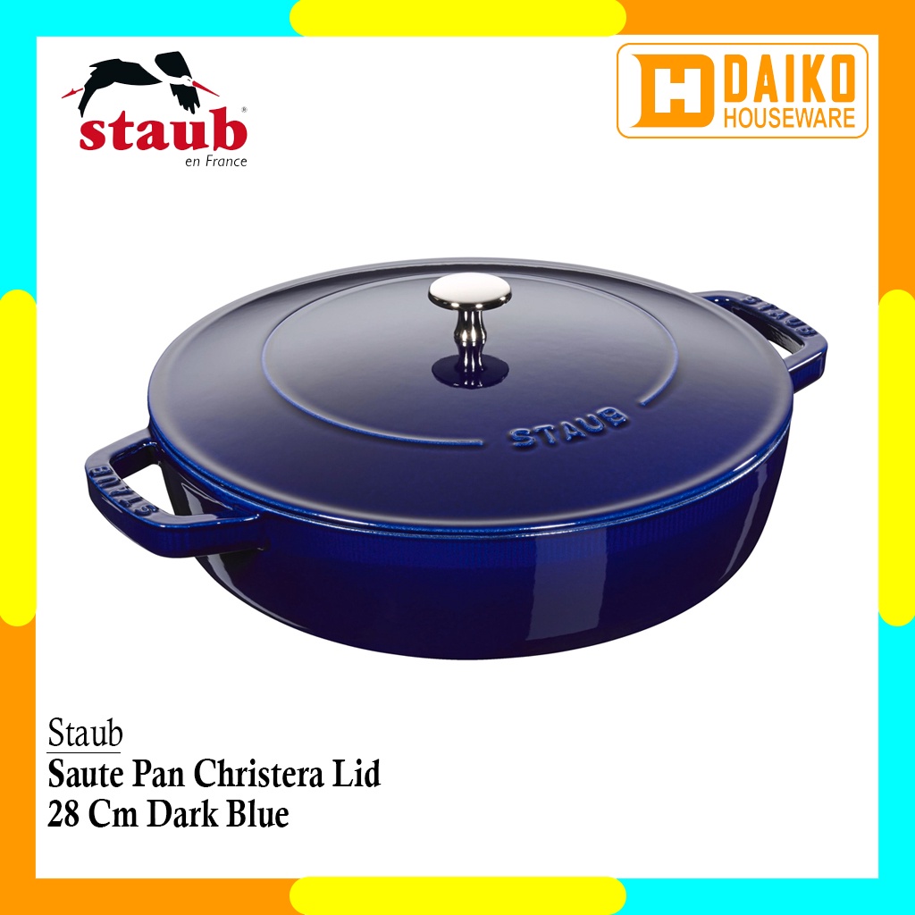 Panci Staub Round Saute Pan Chistera Lid 24Cm Dark Blue Cocok Untuk Semua Jenis Kompor Original Staub