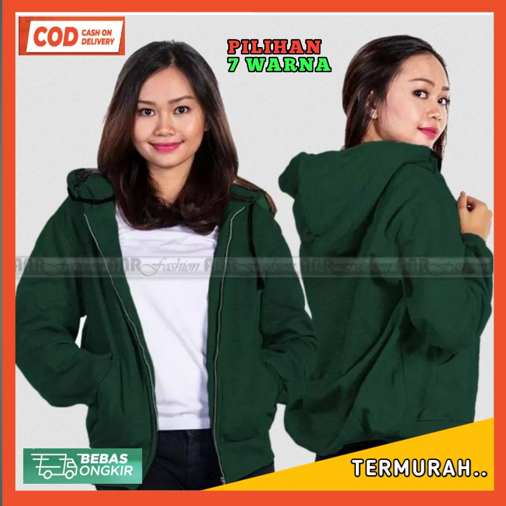 Jaket Sweater Polos Hoodie Zipper Polos Basic UNISEX Cewek Wanita Ukuran-M-L-XL
