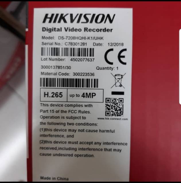 DVR HIKVISION 8CH DS-7208HQHI-K1/E 4MP ( SUPPORT SEMUA CAMERA/SUPPORT AUDIO/MIC CCTV )ORIGINAL