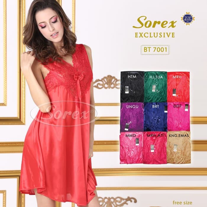 Baju Tidur Sorex BT7001 dengan Model Dress dan Berbahan Satin Kualitas Premium dengan Renda Cantik