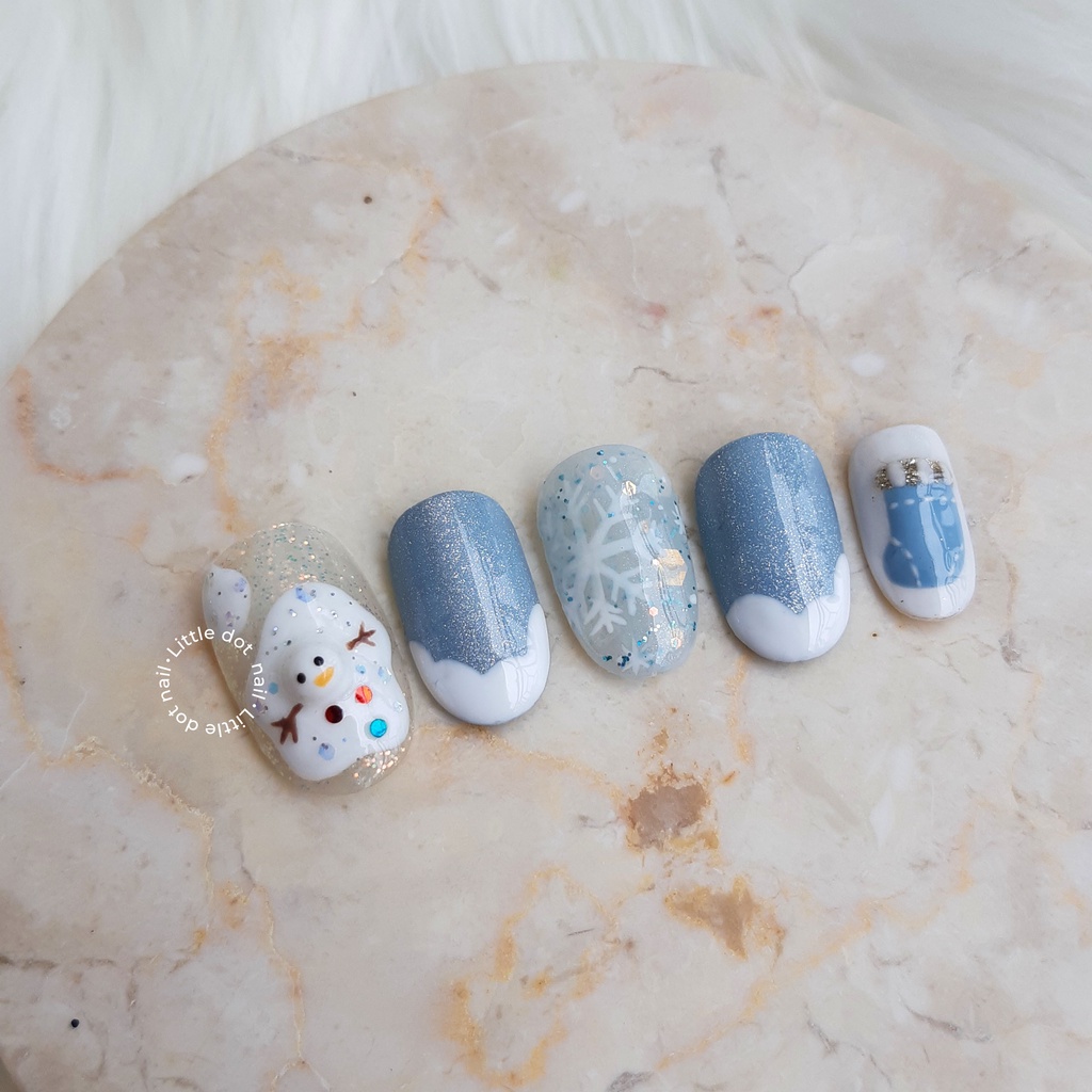 Custom kuku palsu/fake nails tema natal snow