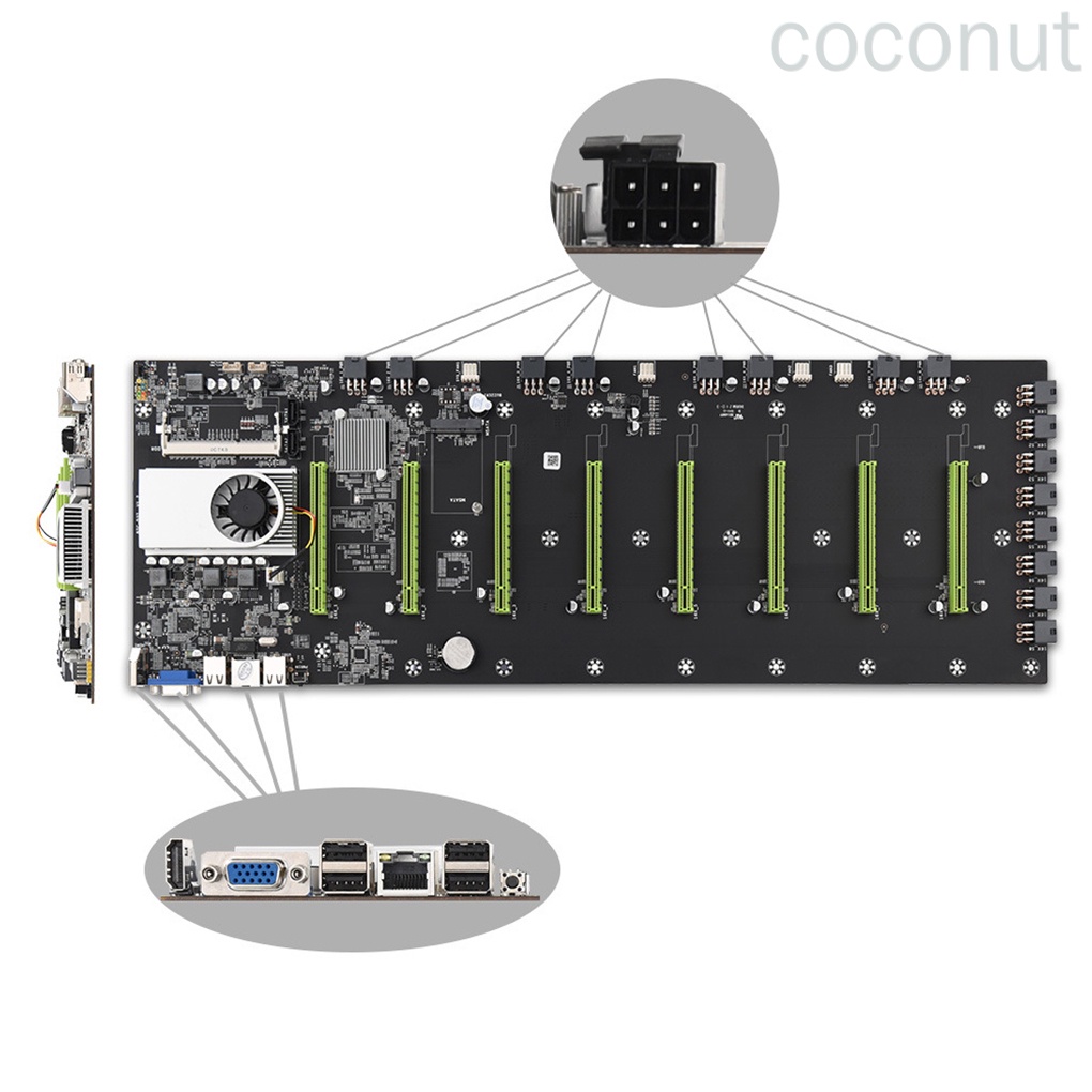 BTC-D37 Computer Motherboard 8 PCI-E 16X Slots Mining Motherboard with Integrated CPU DDR3 Memory coconut.id