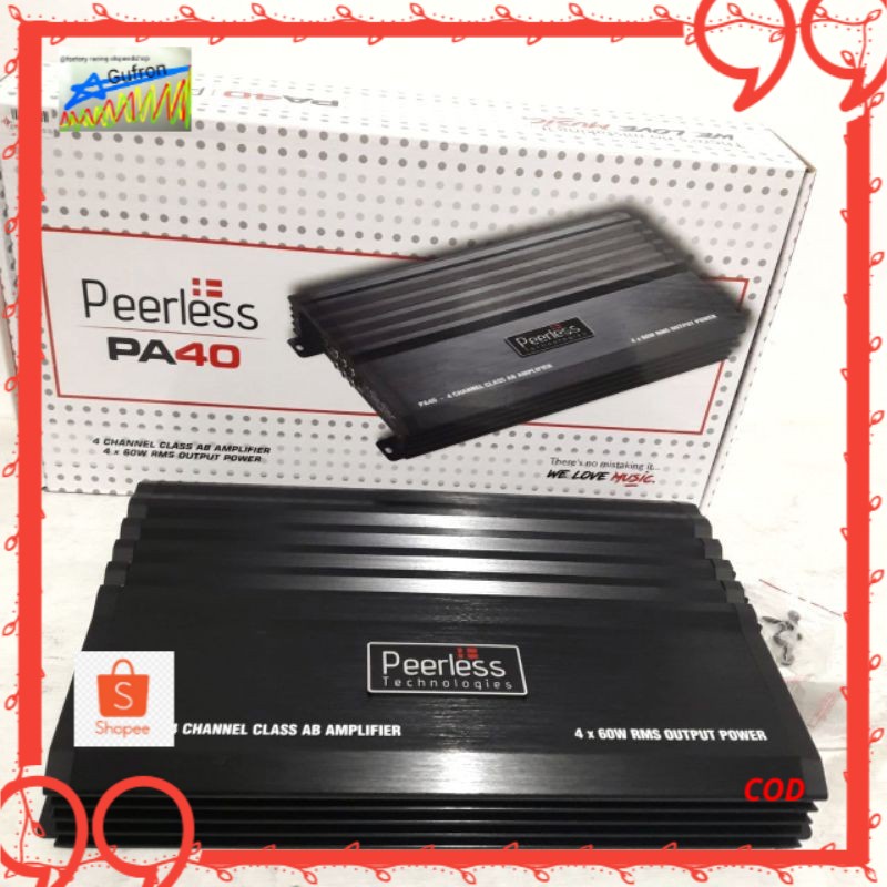 Power Amplifier Peerless 4 Channel Class AB 4x60W - Power Amp Ampli Audio Mobil