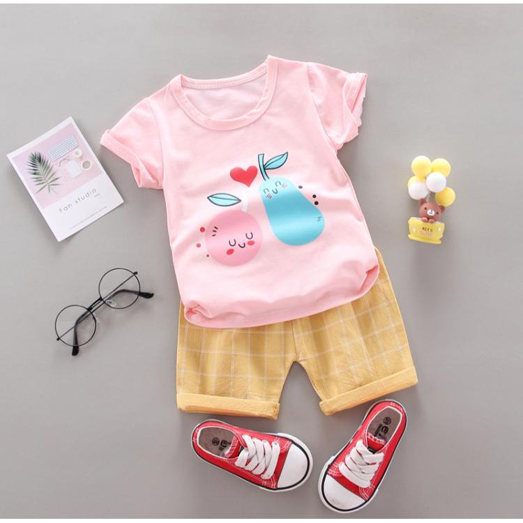 ORANGE AND PEAR Baju Import Setelan Kaos Pergi Lucu Fashion Anak Bayi Perempuan Cewek Terlaris Lucu