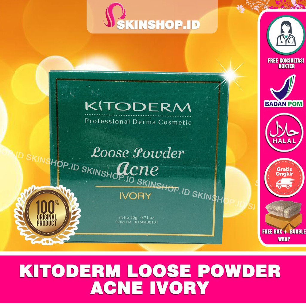 Kitoderm Loose Powder Acne Ivory 20gr Original / Bedak Tabur Wajah Berjerawat Warna Ivory BPOM Aman