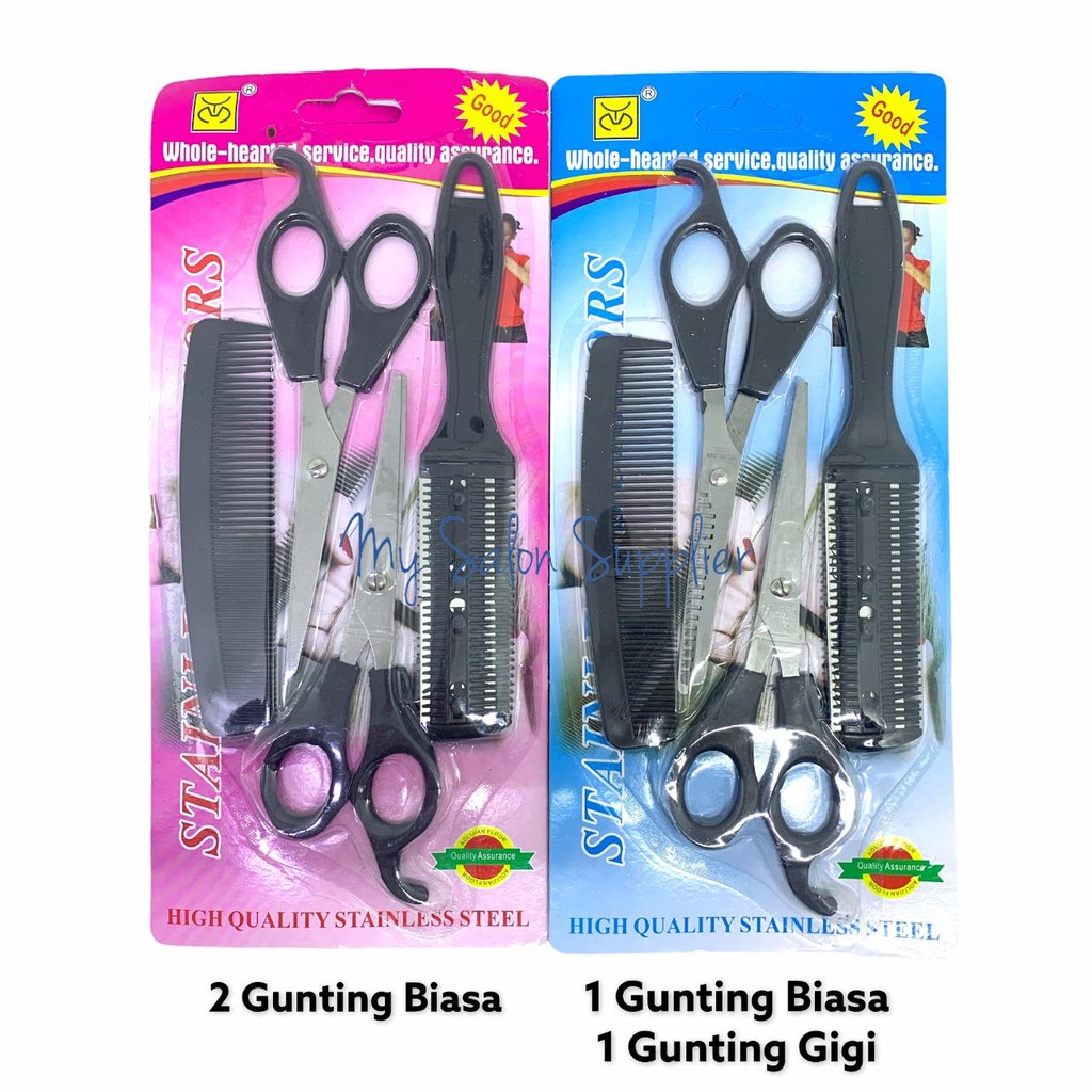 Gunting Potong Rambut Set isi 4 (Sisir, Sisir Razor)
