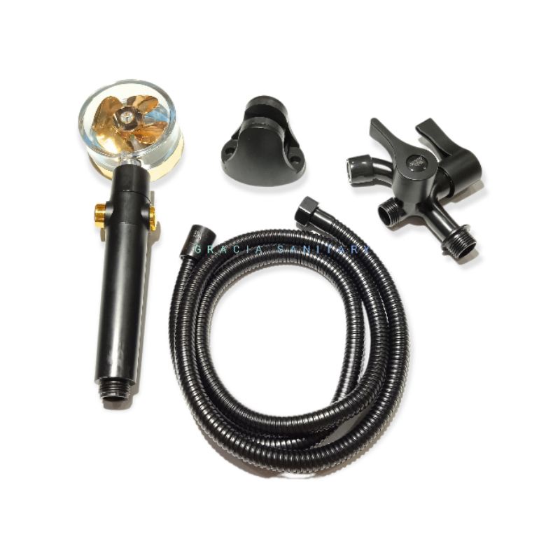 Shower Set Turbo Fan Black Gold 1/2inch / Hand shower black gold Pancuran Air Turbo Fan