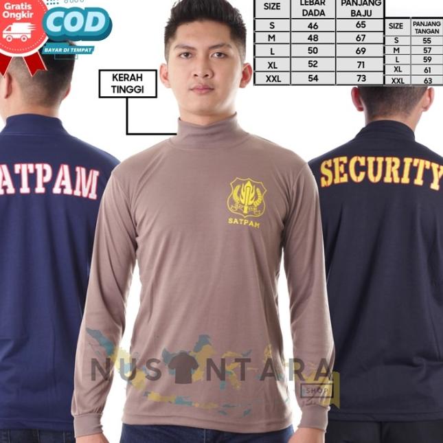 Kaos Security Kerah Tinggi Kaos Satpam Tangan Panjang Security terbaru - COKLAT POLOS, M-kerah tingg