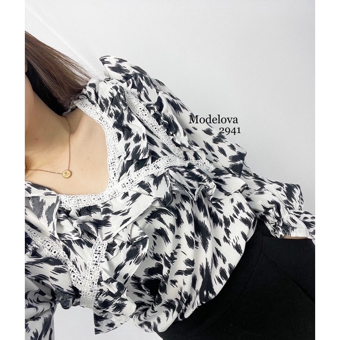 MDLV ~ 2941 WEASELA VNECK TOP BLOUSE CEWEK ATASAN LENGAN PANJANG CEWEK FASHION IMPORT WANITA